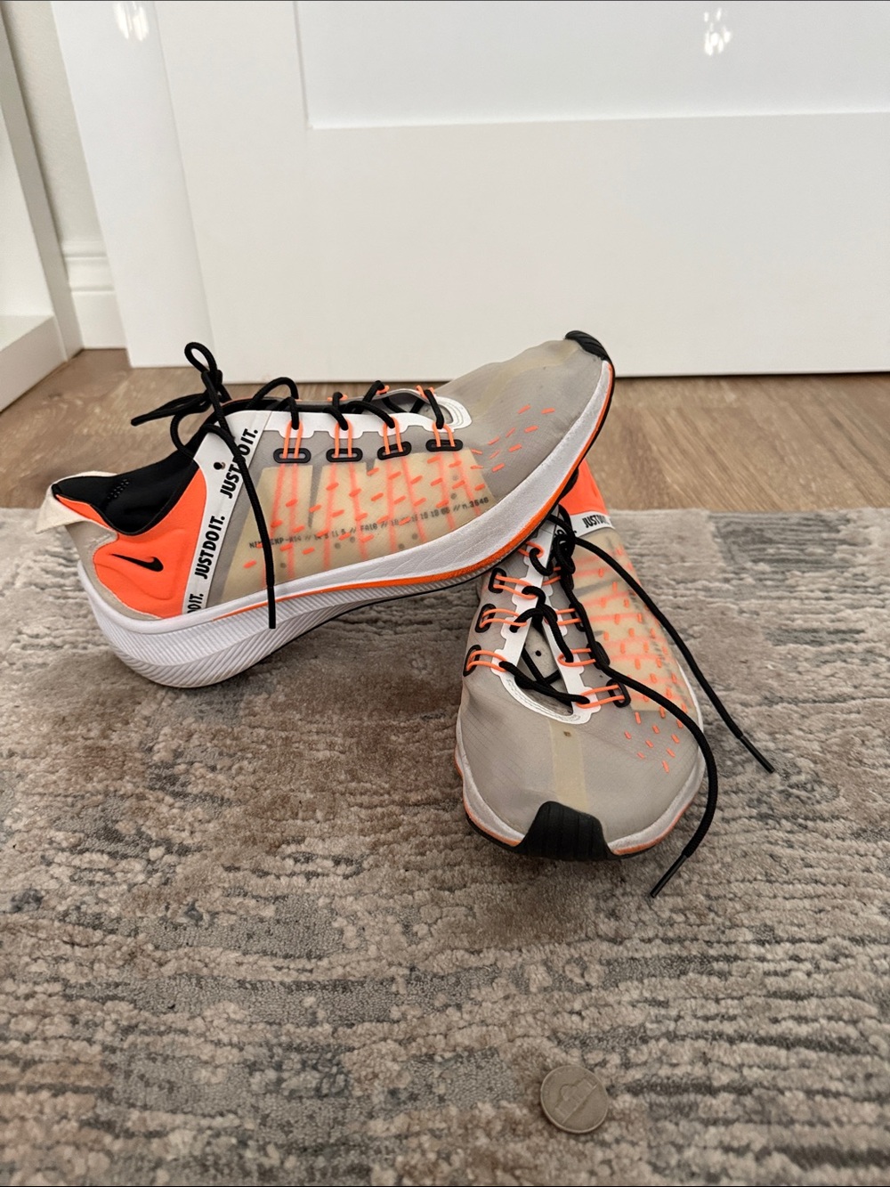 Nike EXP-X14 Translucent White Running Shoes with Neon Orange Accents